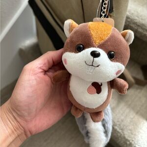 Adorable Brown and White Plush Squirrel Keychain